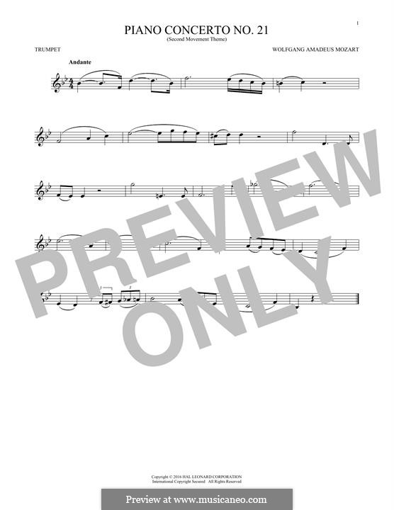 Konzert für Klavier und Orchester Nr.21 in C-Dur, K.467: Movement II (Excerpt). Version for trumpet by Wolfgang Amadeus Mozart