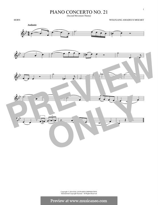 Konzert für Klavier und Orchester Nr.21 in C-Dur, K.467: Movement II (Excerpt). Version for horn by Wolfgang Amadeus Mozart
