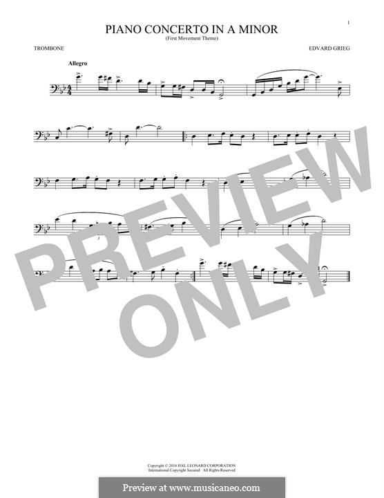 Klavierkonzert in a-Moll, Op.16: Movement I (Theme). Version for trombone by Edvard Grieg