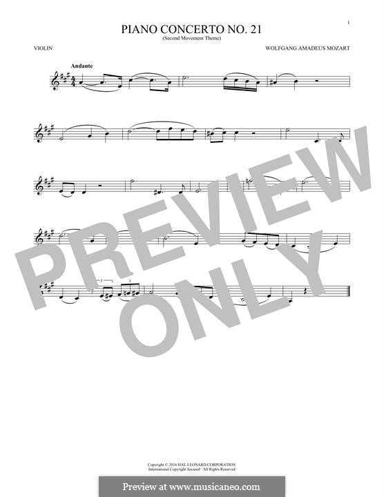 Konzert für Klavier und Orchester Nr.21 in C-Dur, K.467: Movement II (Excerpt). Version for violin by Wolfgang Amadeus Mozart