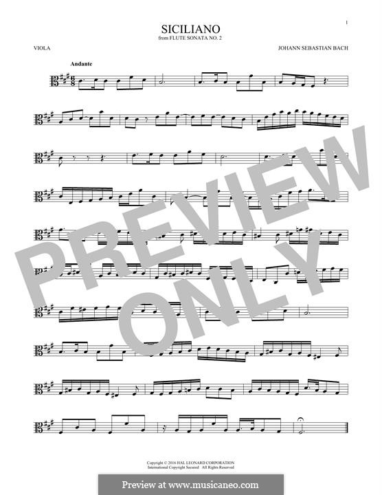 Sonate für Flöte und Cembalo Nr.2 in Es-Dur, BWV 1031: Siciliano. Arrangement for viola by Johann Sebastian Bach