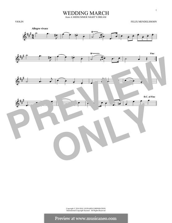 Wedding March (Printable Scores): Theme, for violin by Felix Mendelssohn-Bartholdy