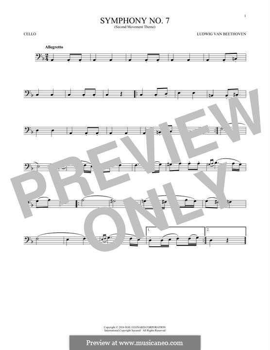 Movement II (Printable scores): Theme. Version for cello by Ludwig van Beethoven