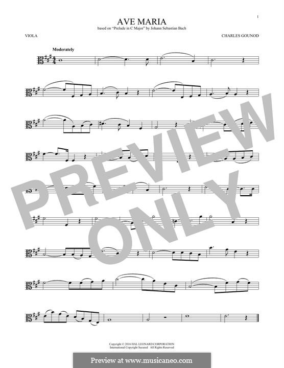 Ave Maria (Printable Sheet Music): For viola by Johann Sebastian Bach, Charles Gounod