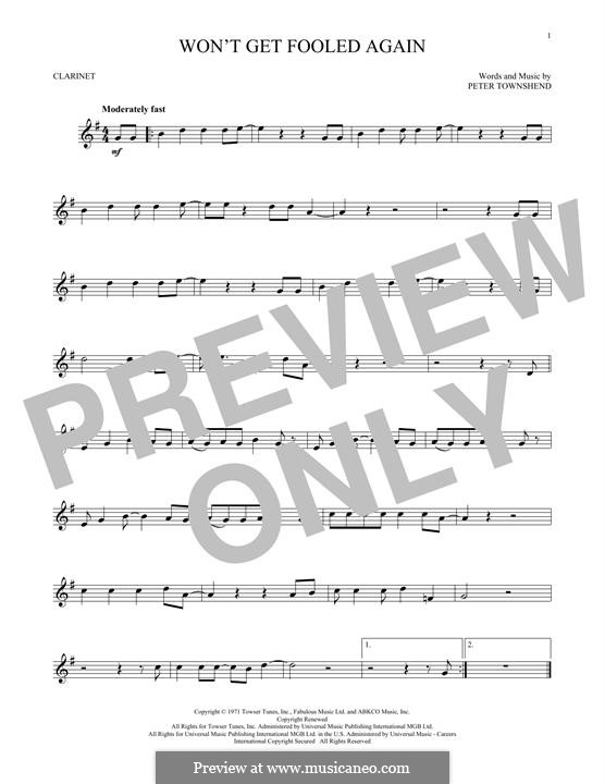 Won't Get Fooled Again (The Who): Für Klarinette by Peter Townshend