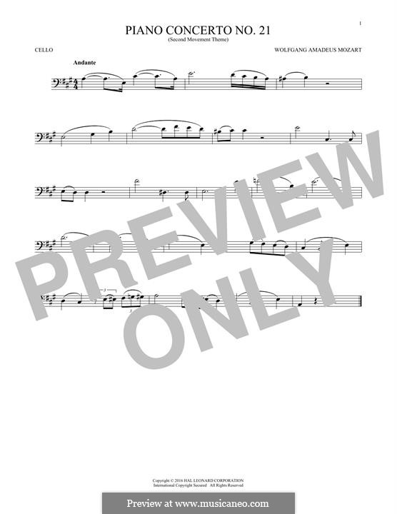 Konzert für Klavier und Orchester Nr.21 in C-Dur, K.467: Movement II (Excerpt). Version for cello by Wolfgang Amadeus Mozart