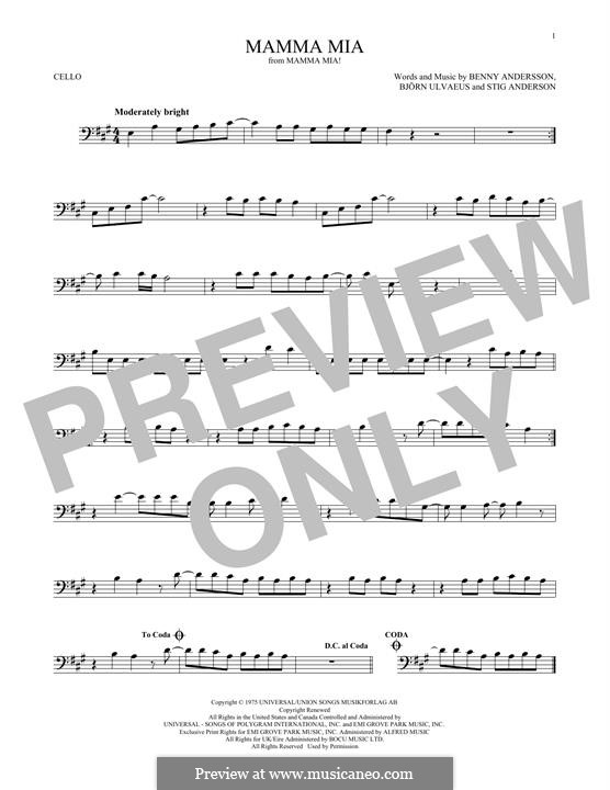 Mamma Mia (ABBA): Für Cello by Benny Andersson, Björn Ulvaeus, Stig Anderson
