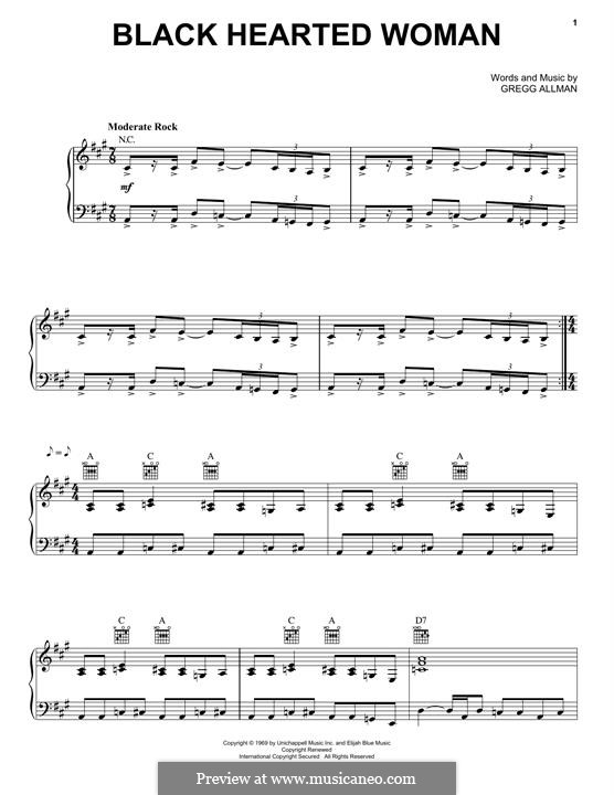 Black Hearted Woman (The Allman Brothers Band): Für Stimme und Klavier (oder Gitarre) by Gregg Allman