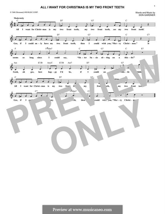 All I Want for Christmas Is My Two Front Teeth: Melodische Linie by Don Gardner