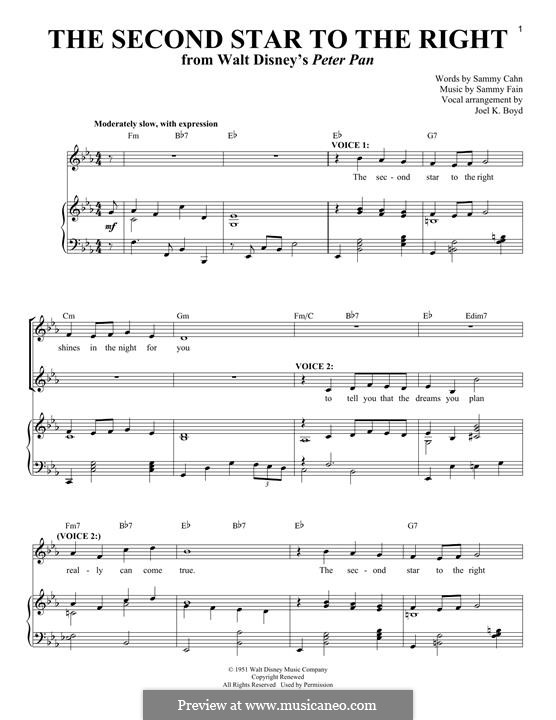The Second Star to the Right (from Peter Pan): Für Stimme und Klavier by Sammy Fain