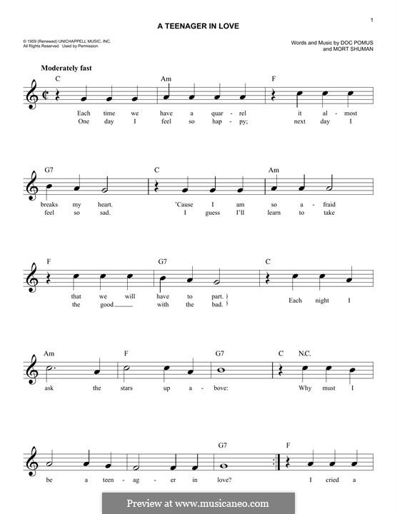 A Teenager in Love (Dion and The Belmonts): Melodische Linie by Doc Pomus, Mort Shuman