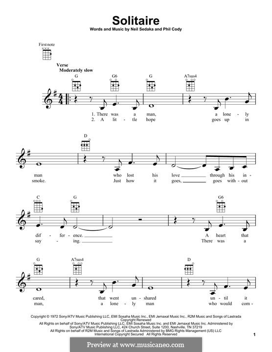 Solitaire (Carpenters): Für Ukulele by Neil Sedaka, Philip Cody