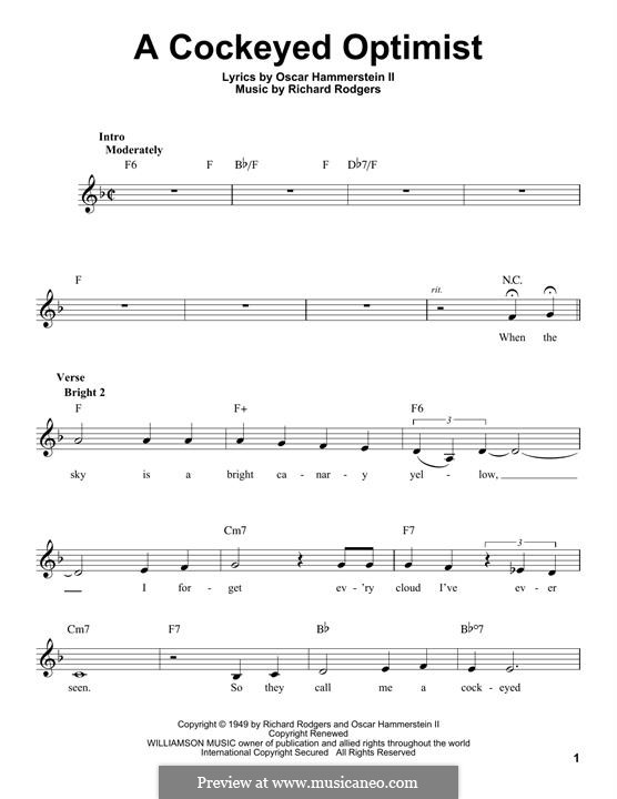 A Cockeyed Optimist: Melodische Linie by Richard Rodgers