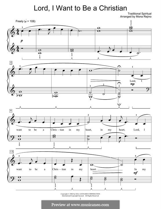 Lord, I Want to be a Christian: Für Klavier by folklore