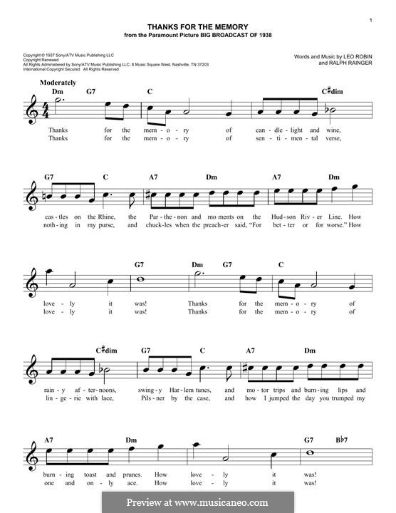 Thanks for the Memory: Melodische Linie by Ralph Rainger