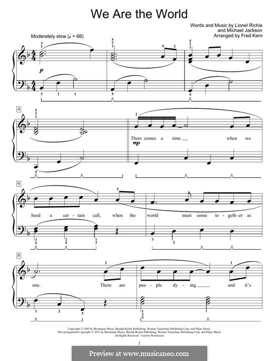 We are the World (USA for Africa): Für Klavier by Lionel Richie, Michael Jackson