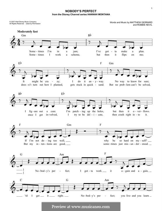 Nobody's Perfect (Hannah Montana): Melodische Linie by Matthew Gerrard, Robbie Nevil
