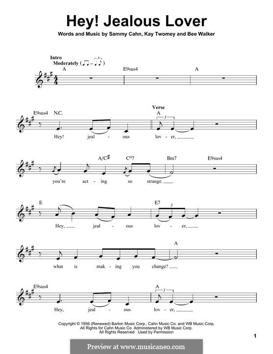 Hey! Jealous Lover: Melodische Linie by Bee Walker, Kay Twomey, Sammy Cahn