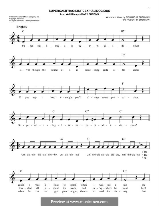 Supercalifragilisticexpialidocious (from Mary Poppins): Melodische Linie by Richard M. Sherman, Robert B. Sherman