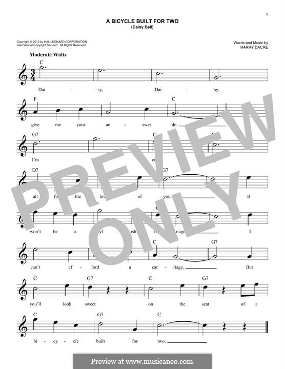 Daisy Bell (Bicycle Built for Two): Melodische Linie by Harry Dacre