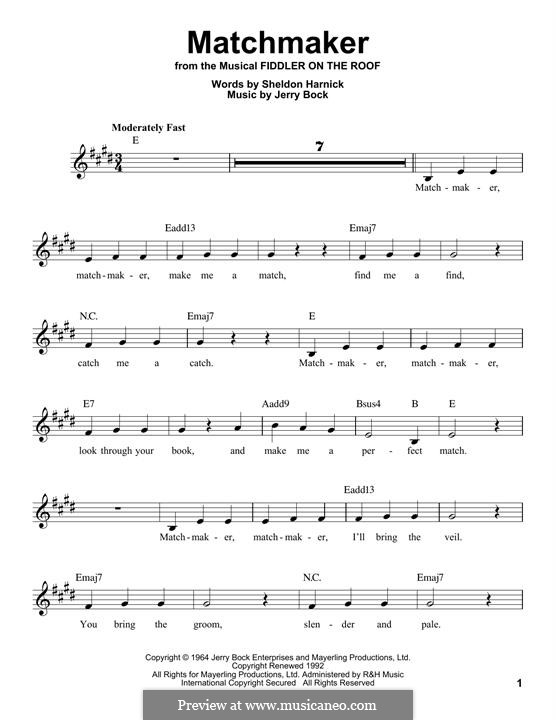 Matchmaker (from The Fiddler on the Roof): Melodische Linie by Jerry Bock