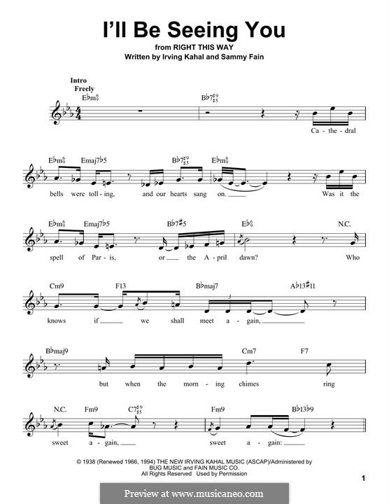 I'll Be Seeing You: Melodische Linie by Irving Kahal, Sammy Fain