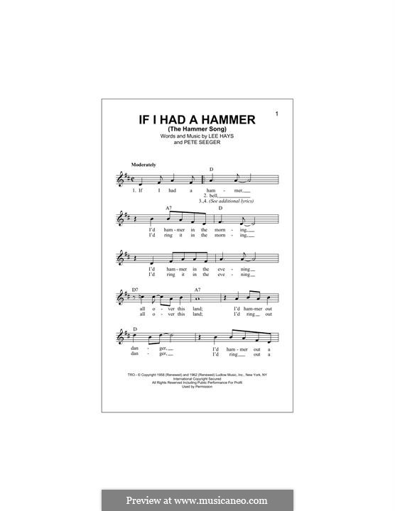 If I Had a Hammer (The Hammer Song): Melodische Linie by Lee Hays, Pete Seeger