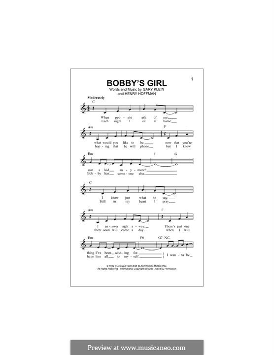 Bobby's Girl (Marcie Blane): Melodische Linie by Gary Klein, Henry Hoffman