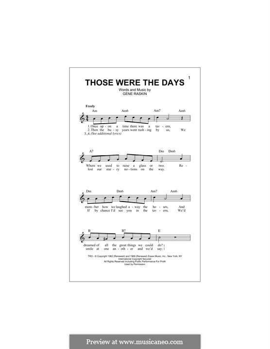 Those Were the Days: Melodische Linie by Gene Raskin