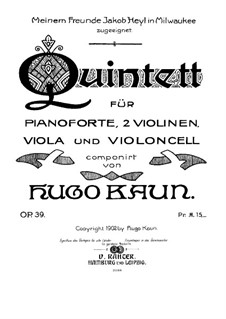 Klavierquintett in f-moll, Op.39: Vollpartitur by Hugo Kaun