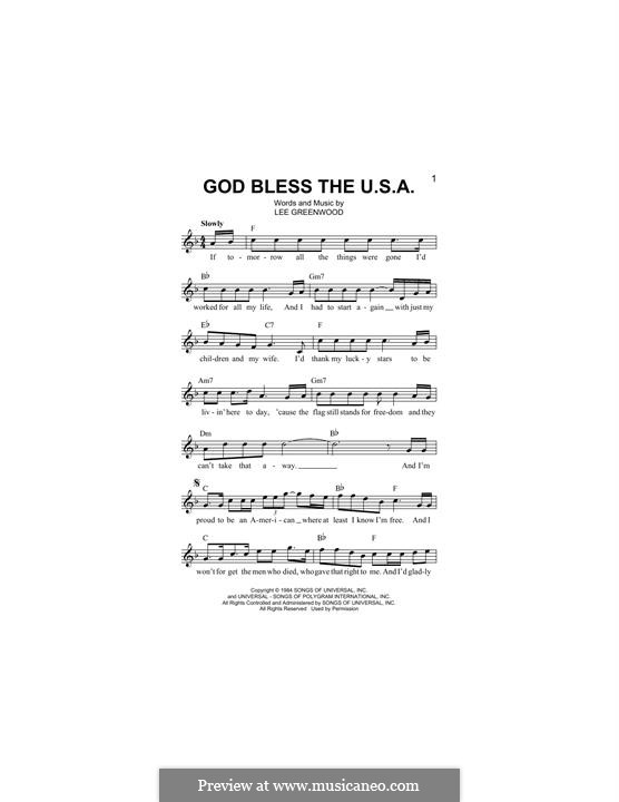 God Bless the U.S.A.: Melodische Linie by Lee Greenwood