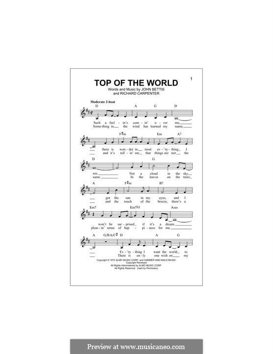 Top of the World (Carpenters): Melodische Linie by John Bettis, Richard Carpenter