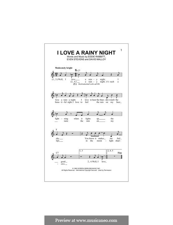 I Love a Rainy Night (Eddie Rabbitt): Melodische Linie by David Malloy, Even Stevens