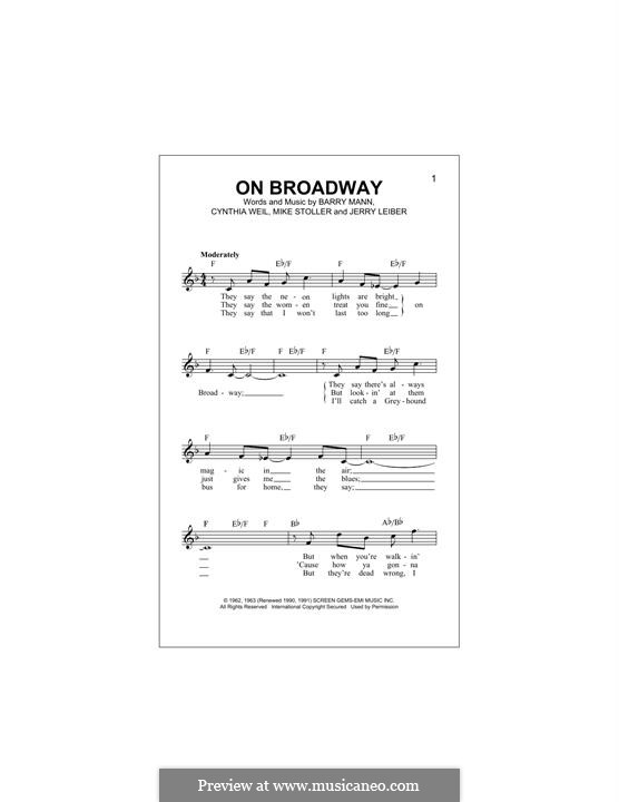 On Broadway (The Drifters): Melodische Linie by Barry Mann, Cynthia Weil, Jerry Leiber, Mike Stoller