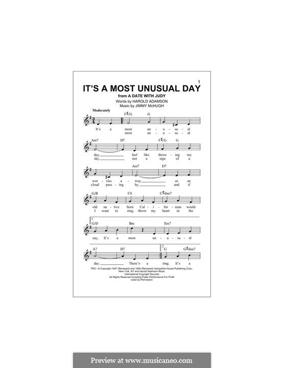 It's a Most Unusual Day: Melodische Linie by Jimmy McHugh