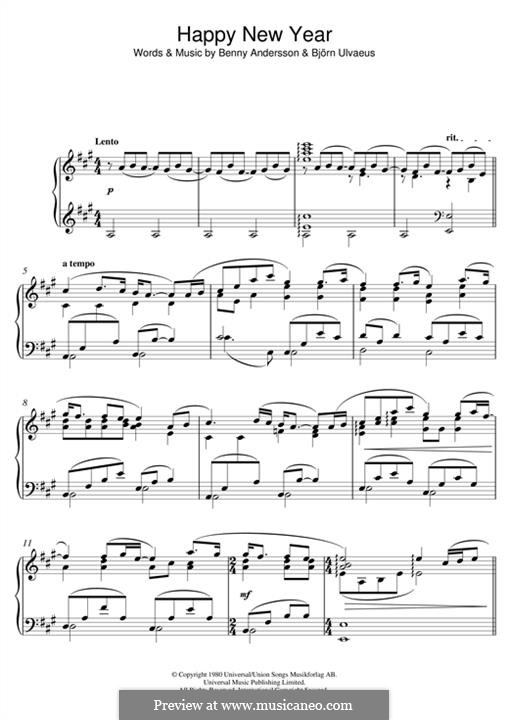 Happy New Year (ABBA): Für Klavier by Benny Andersson, Björn Ulvaeus
