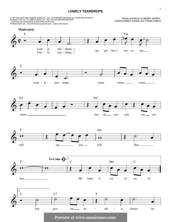 Lonely Teardrops: Melodische Linie by Berry Gordy, Gwen Gordy Fuqua, Tyran Carlo