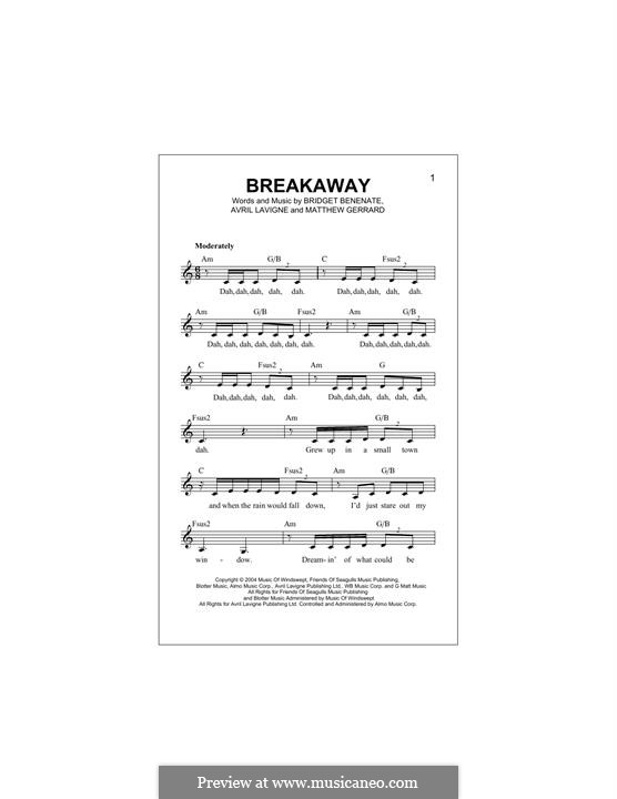 Breakaway (Kelly Clarkson): Melodische Linie by Avril Lavigne, Bridget Benenate, Matthew Gerrard