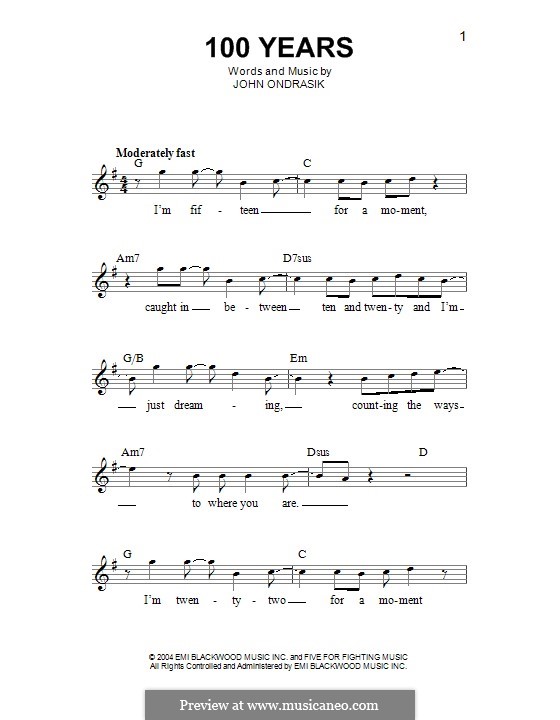 100 Years (Five for Fighting): Melodische Linie by John Ondrasik