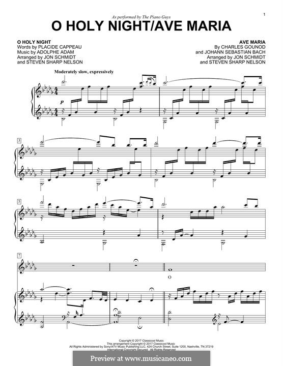 O Holy Night / Ave Maria (The Piano Guys): Für Stimme und Klavier by Johann Sebastian Bach, Charles Gounod, Adolphe Adam
