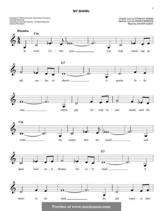 My Shawl (Xavier Cugat): Melodische Linie by Pedro Berrios, Stanley Adams