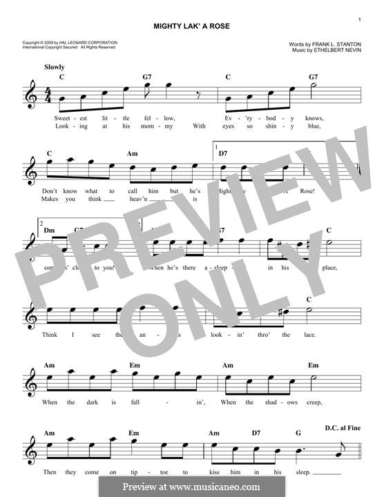 Mighty lak’ a Rose: Melodische Linie by Ethelbert Woodbridge Nevin