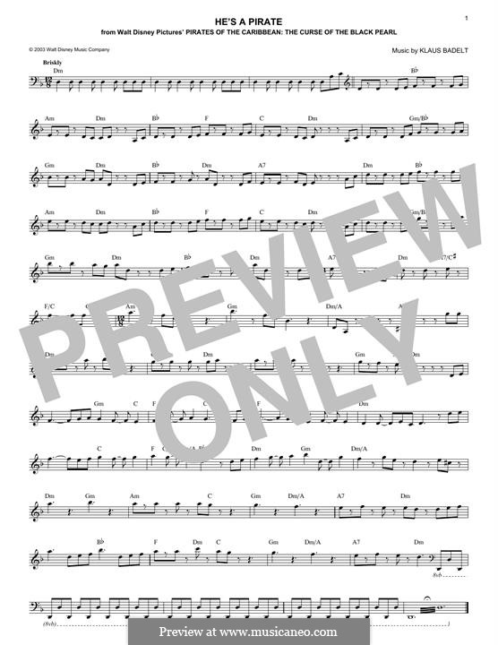 He's a Pirate (from Pirates of the Caribbean: The Curse of the Black Pearl): Melodische Linie by Klaus Badelt