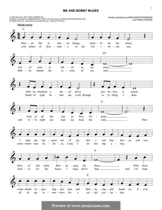 Janis Joplin Me And Bobby Mcgee Text Deutsch Me and Bobby McGee (Janis Joplin) von F. Foster, K. Kristofferson auf