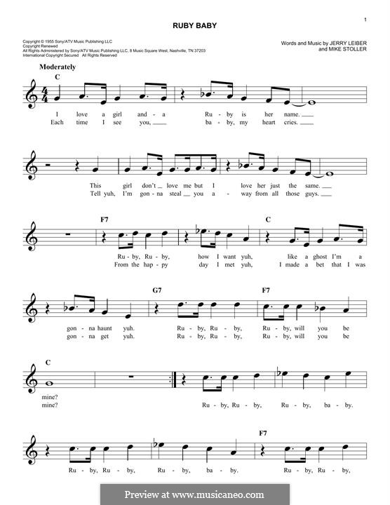 Ruby Baby (Dion): Melodische Linie by Jerry Leiber, Mike Stoller