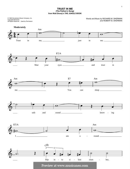 Trust in Me (The Python's Song): Melodische Linie by Richard M. Sherman, Robert B. Sherman