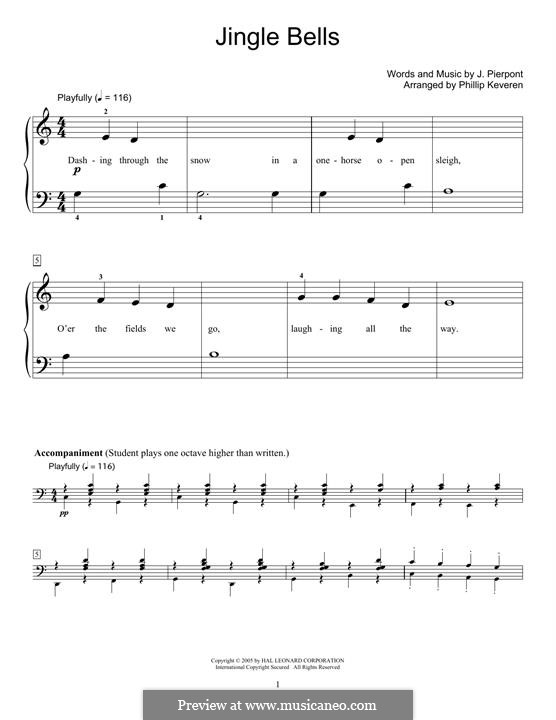 Piano version (printable scores): Easy notes by James Lord Pierpont