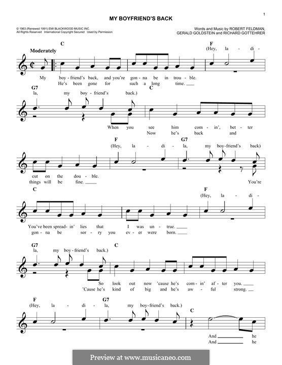 My Boyfriend's Back (The Angels): Melodische Linie by Gerald Goldstein, Richard Gottehrer, Robert Feldman