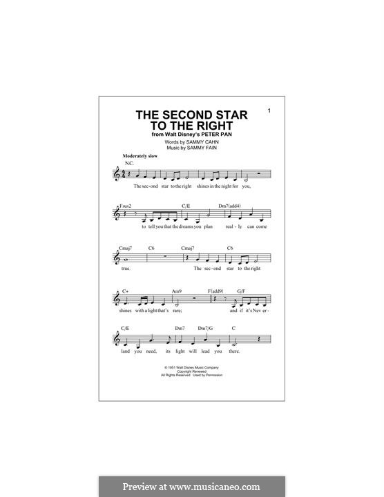 The Second Star to the Right (from Peter Pan): Melodische Linie by Sammy Fain