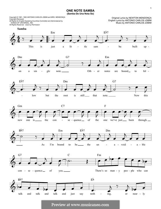 One Note Samba (Samba De Uma Nota): Melodische Linie by Antonio Carlos Jobim